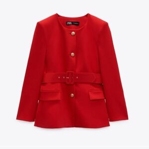 NWOT Zara Red Blazer with Gold Buttons